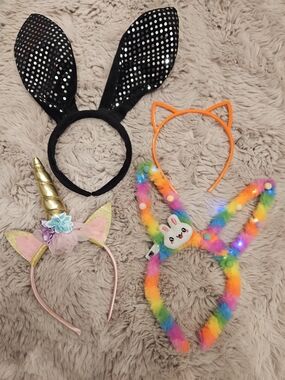 Kids Sparkle Bunny & Unicorn Headband Set - Black, Gold, Pink, Orange, Rainbow
